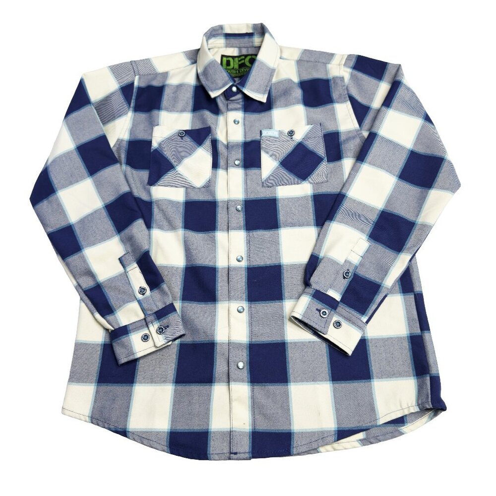 DIXXON DFC Youth Blue White Plaid Flannel Shirt Pearl Snap XL NWOT